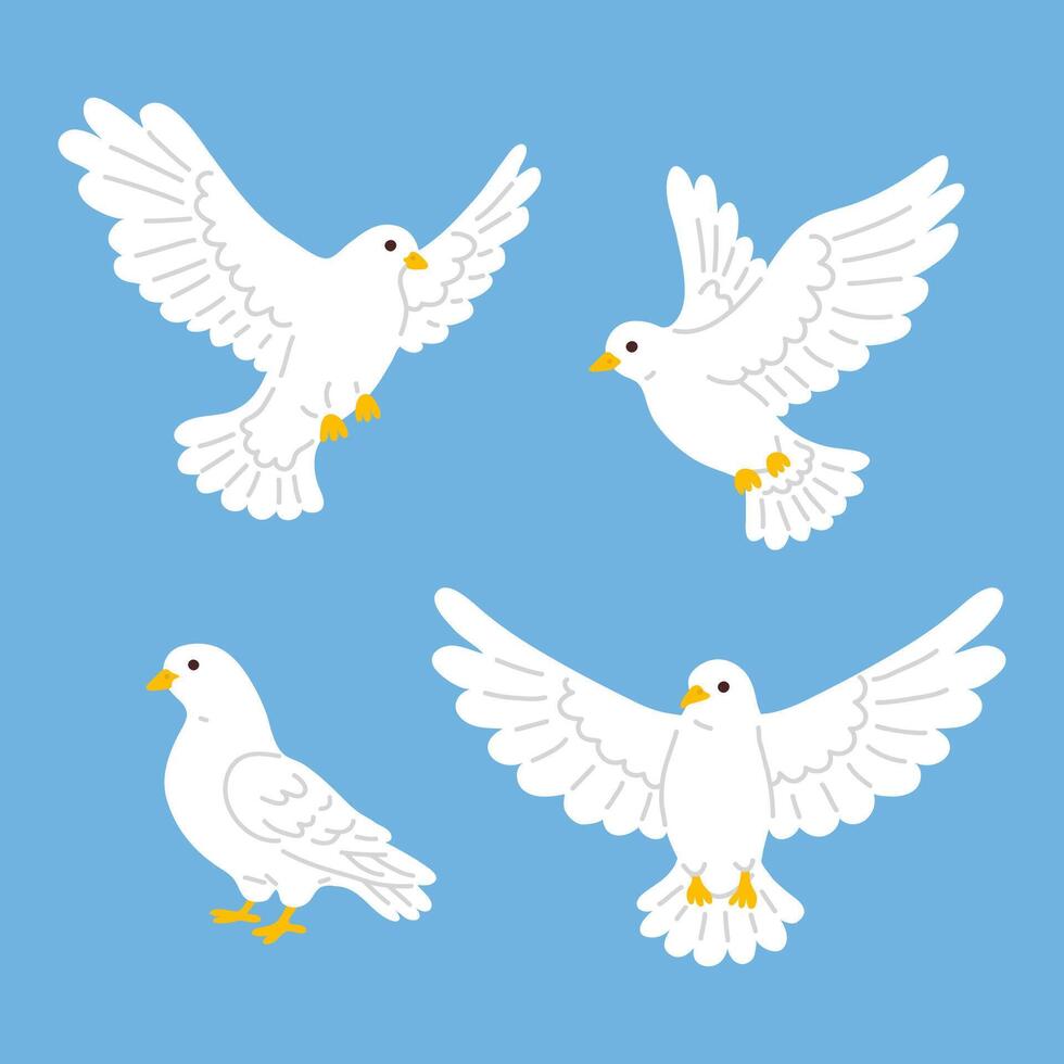 set of cartoon doodle doves vector