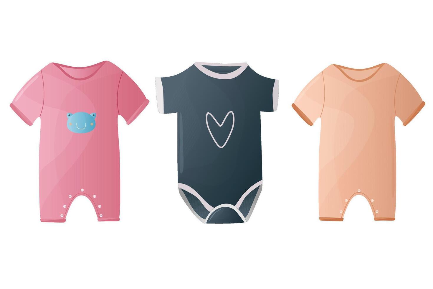 Set of vector baby onesies on white background.