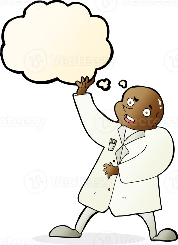 cartoon mad scientist with thought bubble png