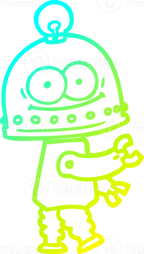 cold gradient line drawing happy carton robot with light bulb png
