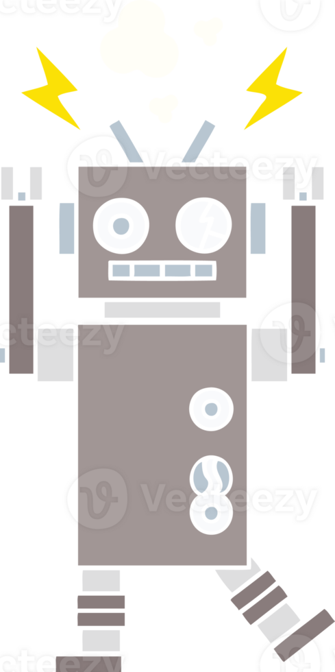 flat color retro cartoon malfunctioning robot png