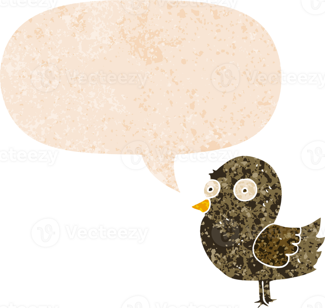 cartoon bird and speech bubble in retro textured style png