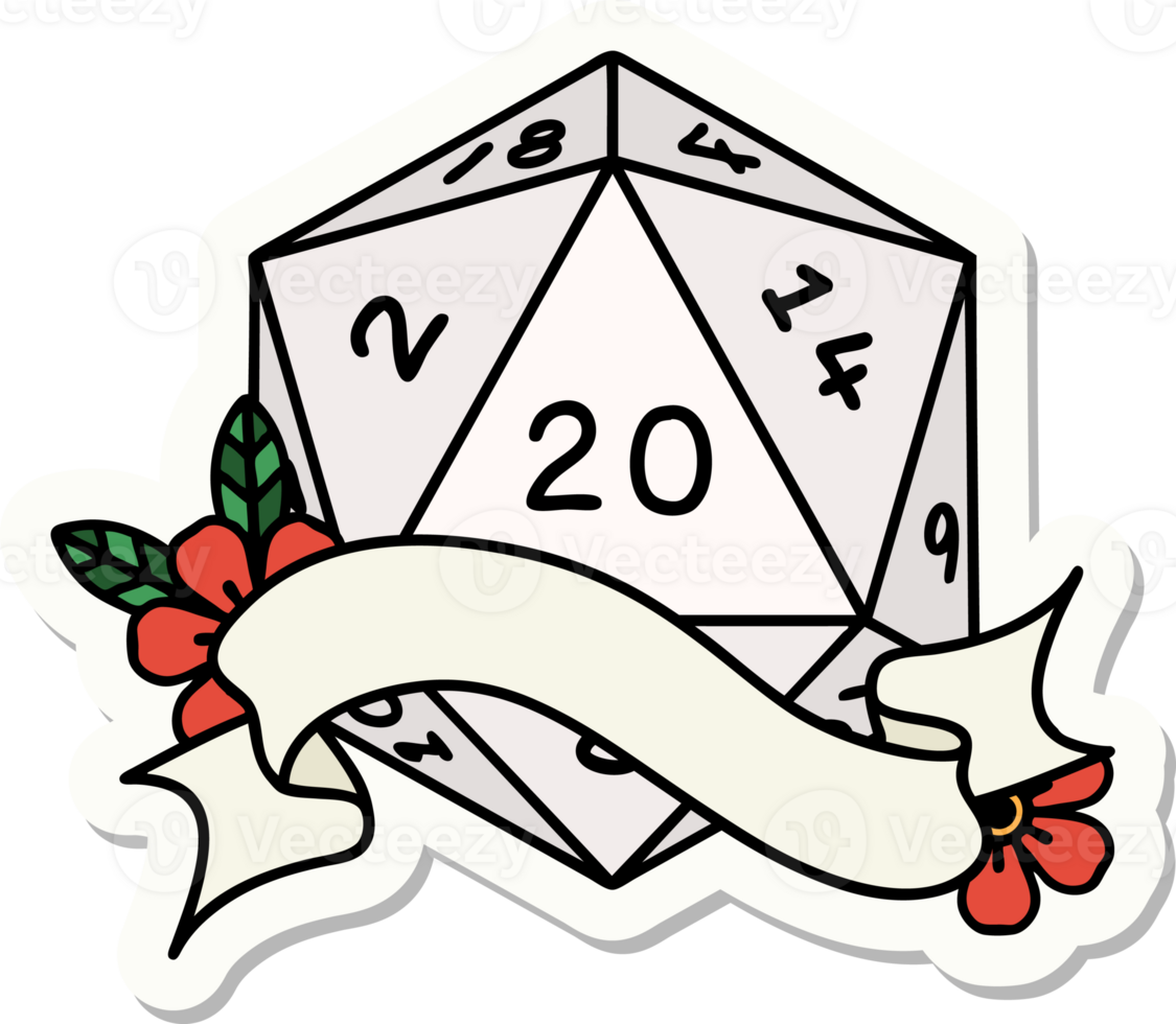 natural twenty D20 dice roll sticker png