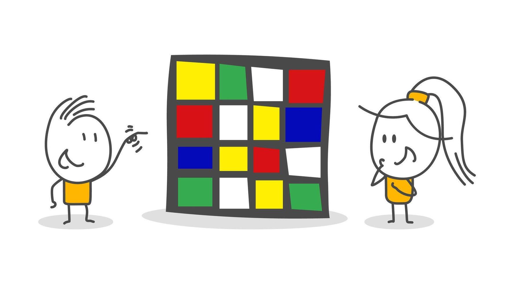 Stick figures. Teamwork. Hand drawn doodle line art cartoon design character. vector