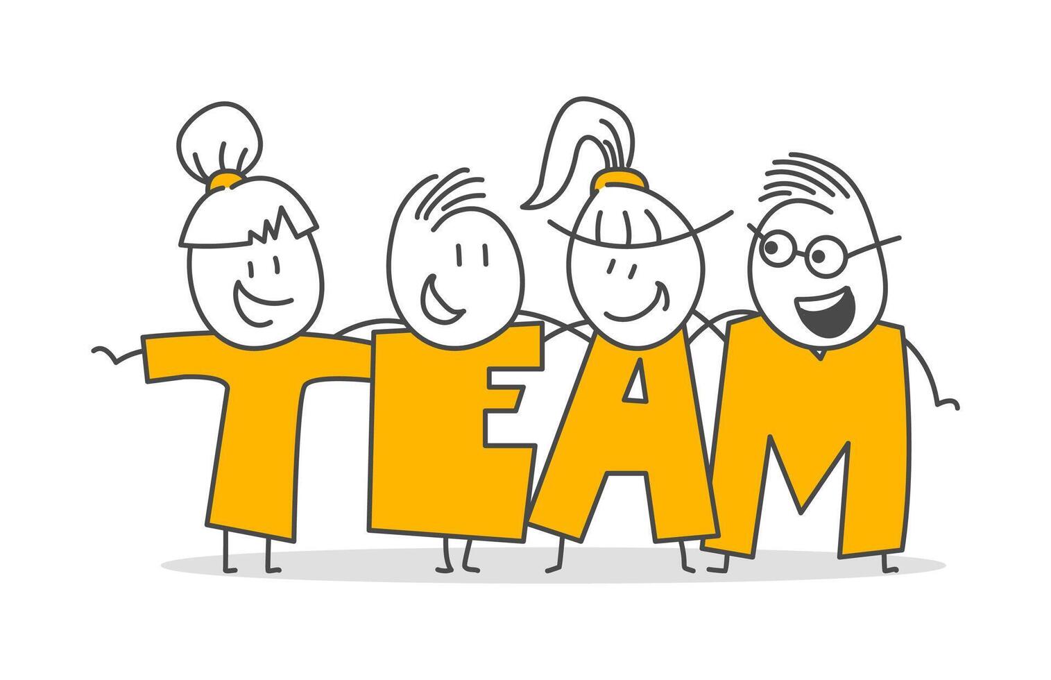Stick figures. Teamwork. Hand drawn doodle line art cartoon design character. vector
