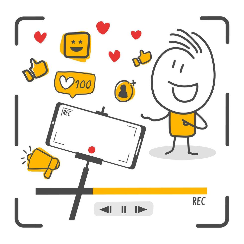 Stick figures. Social media. Hand drawn doodle line art cartoon design character. vector