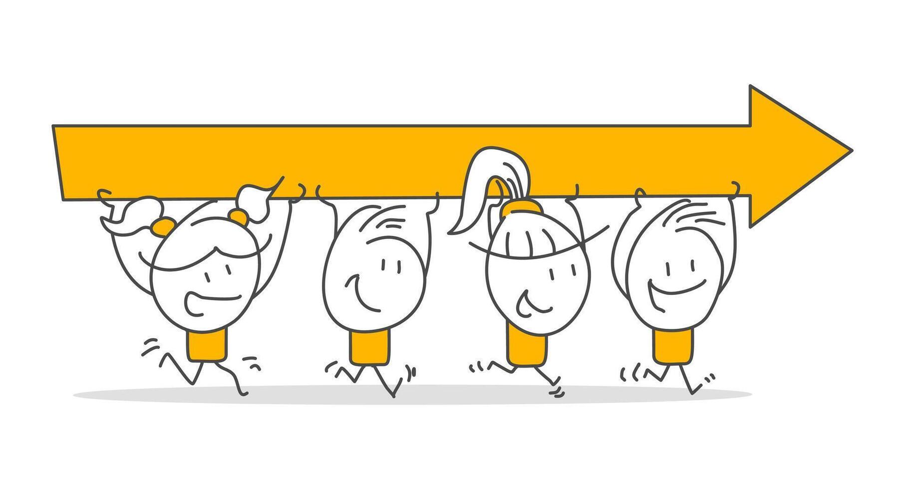 Stick figures. Teamwork. Hand drawn doodle line art cartoon design character. vector