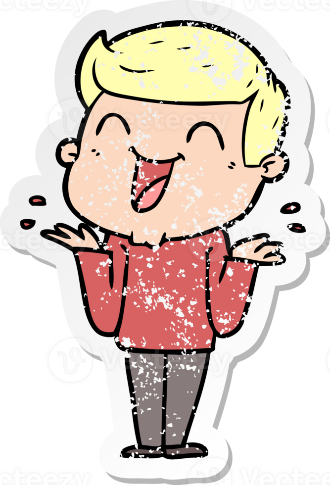 distressed sticker of a cartoon man laughing png