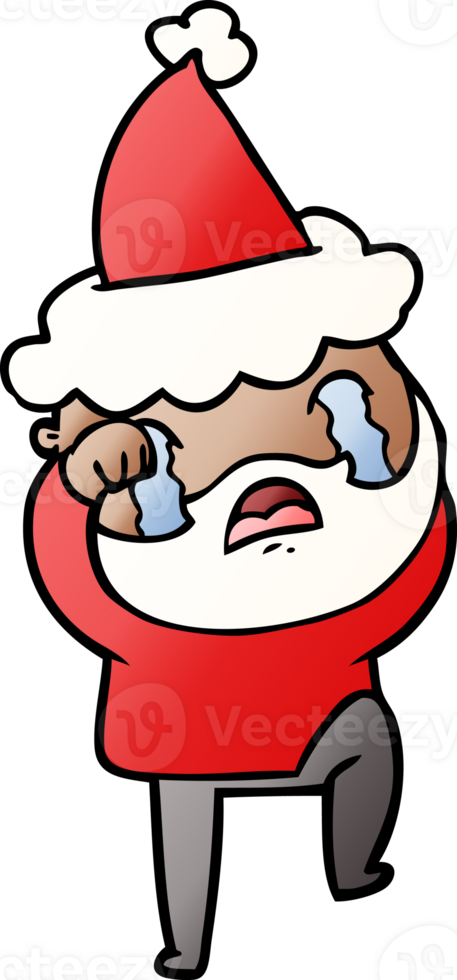 gradient cartoon of a bearded man crying and stamping foot wearing santa hat png