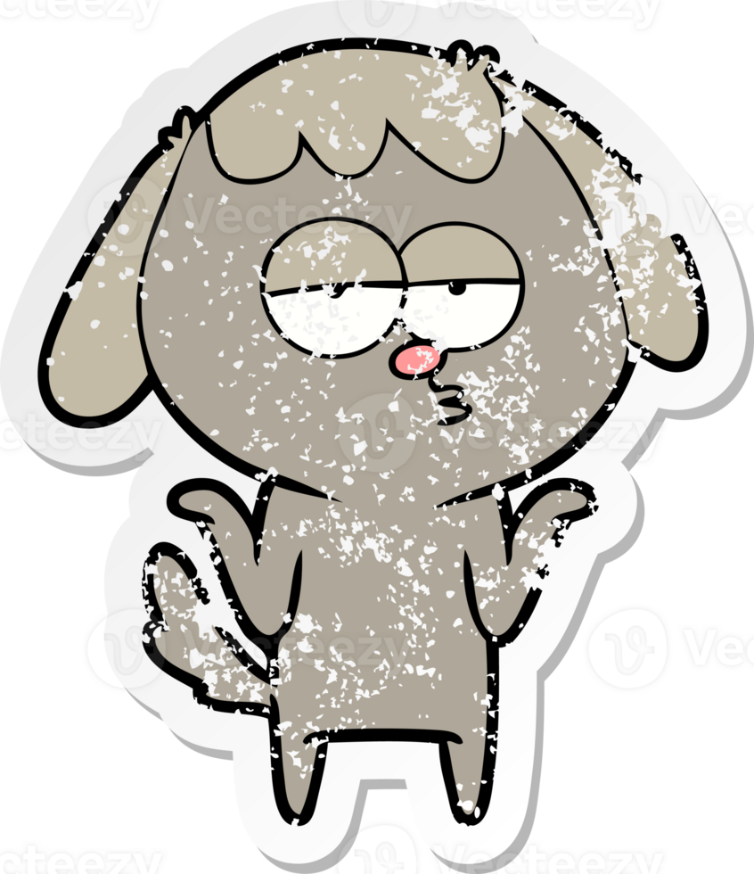 distressed sticker of a cartoon bored dog png