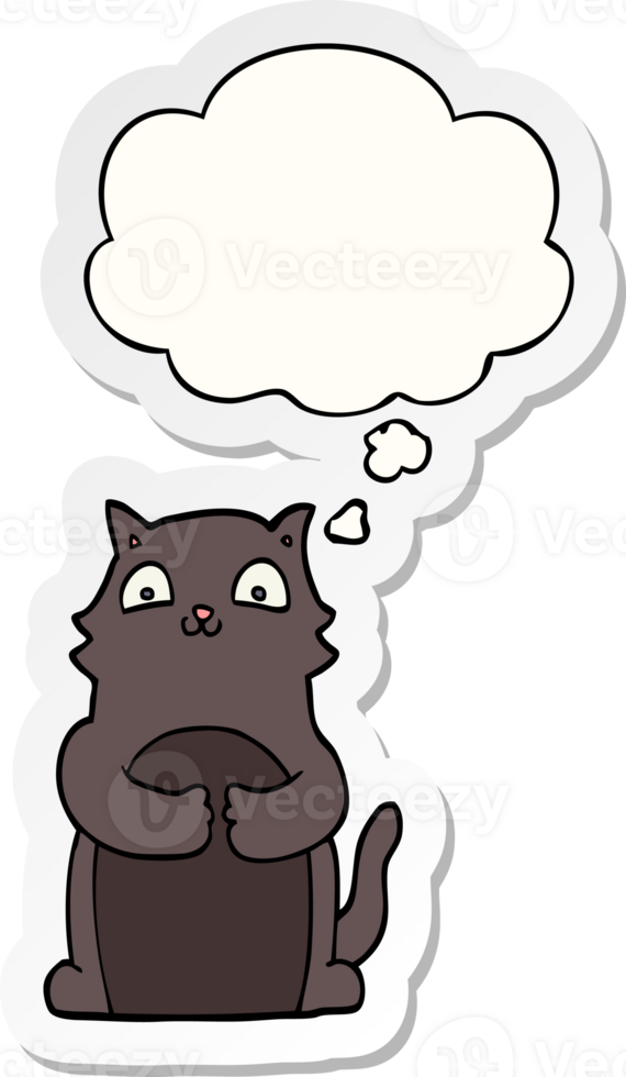 cartoon cat and thought bubble as a printed sticker png