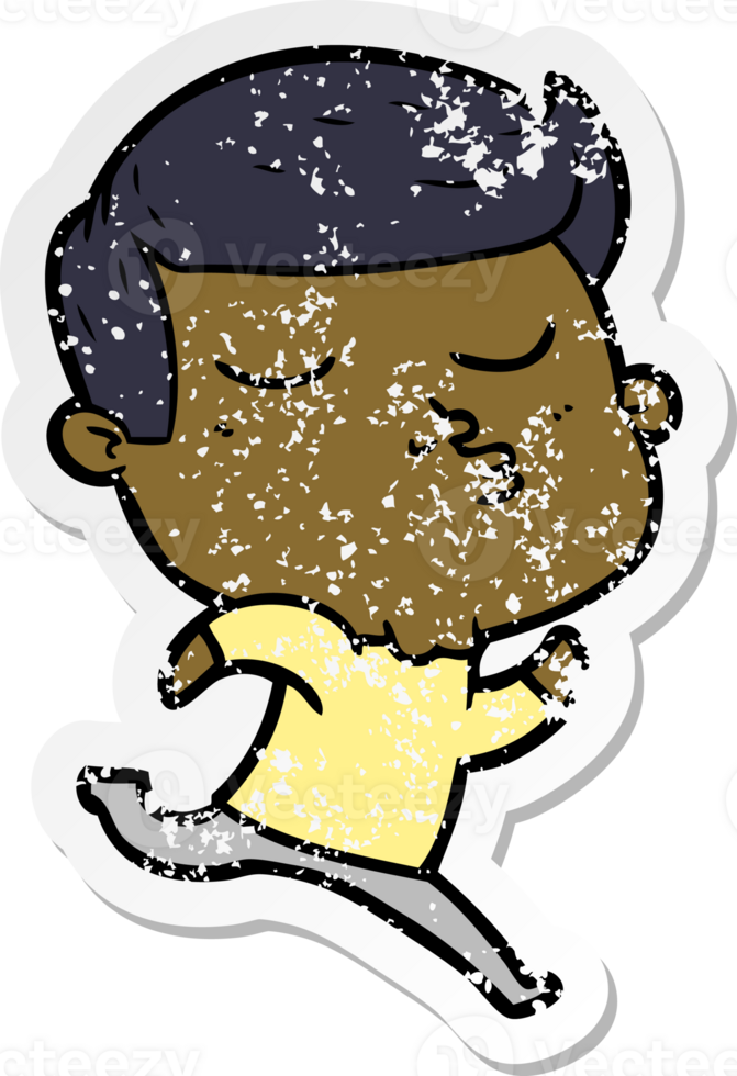 distressed sticker of a cartoon model guy pouting png