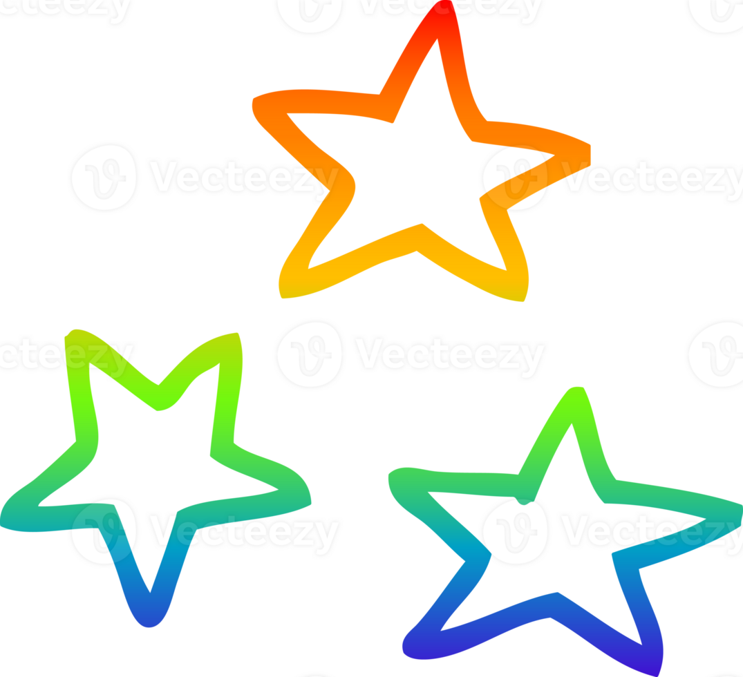 rainbow gradient line drawing cartoon of three stars png