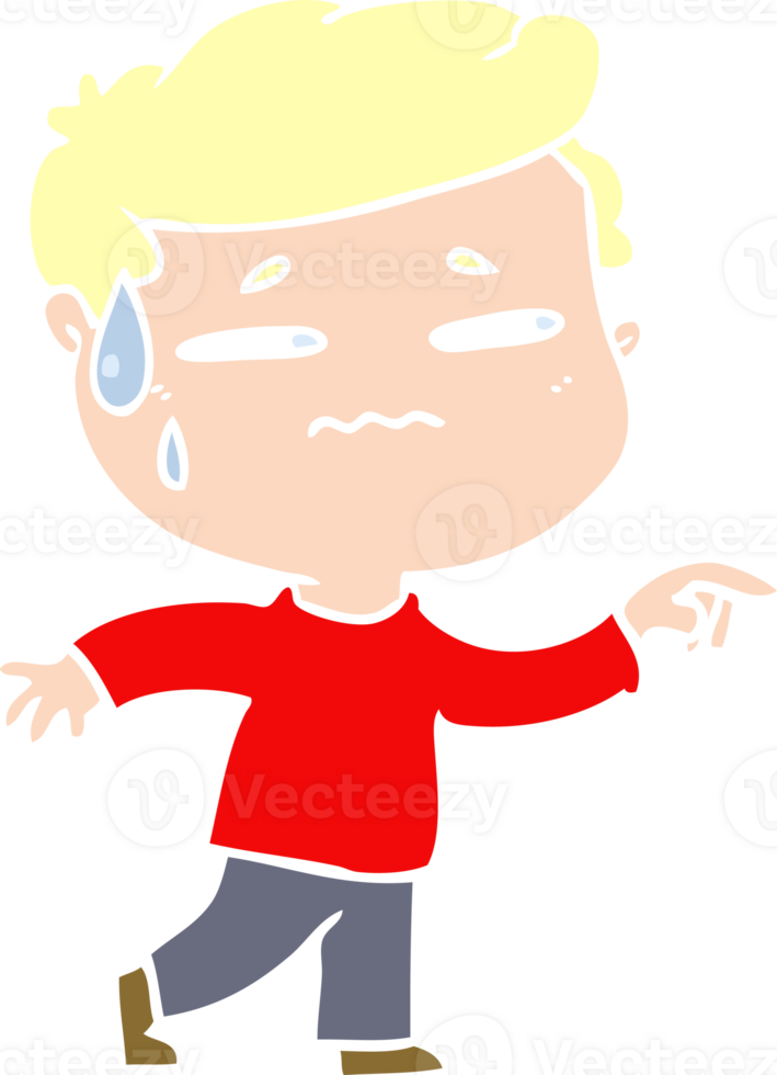 flat color style cartoon anxious man pointing png