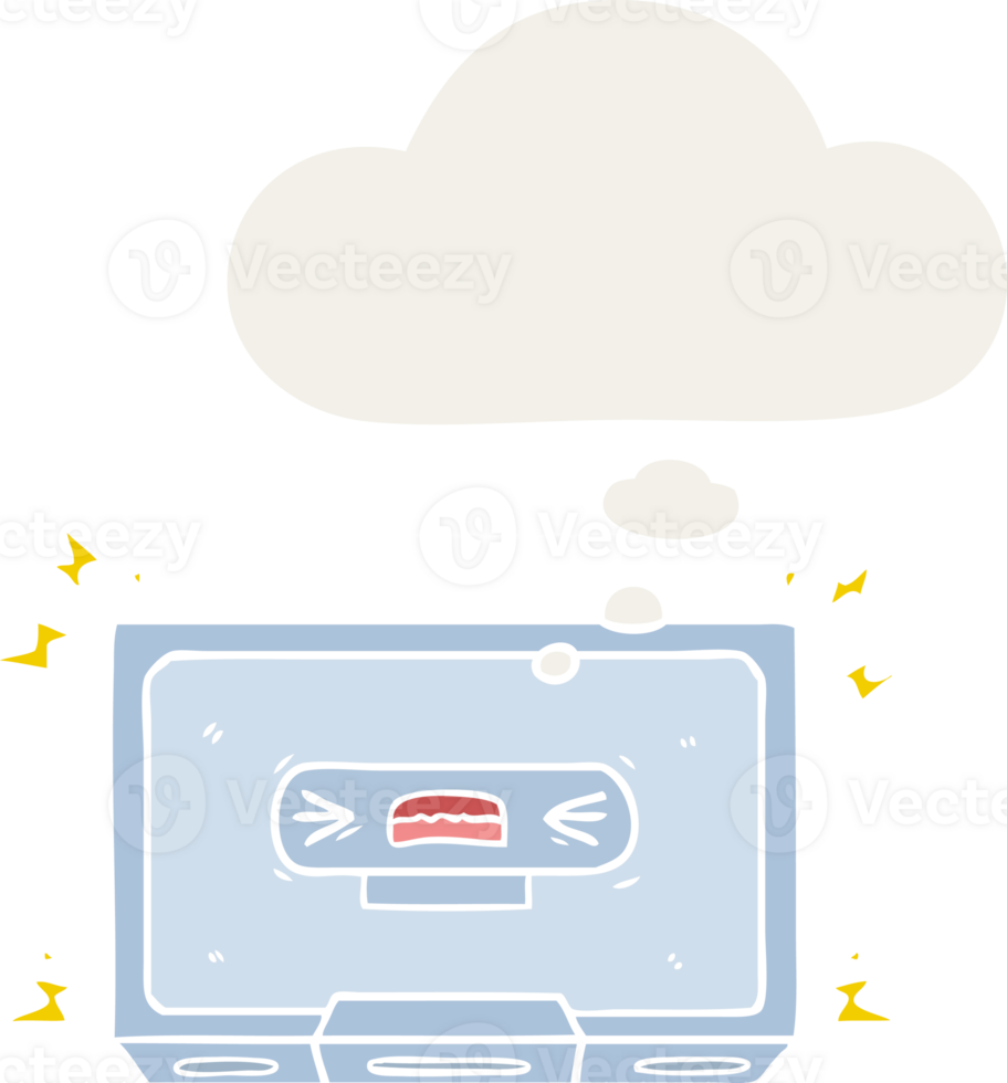 cartoon angry old cassette tape and thought bubble in retro style png