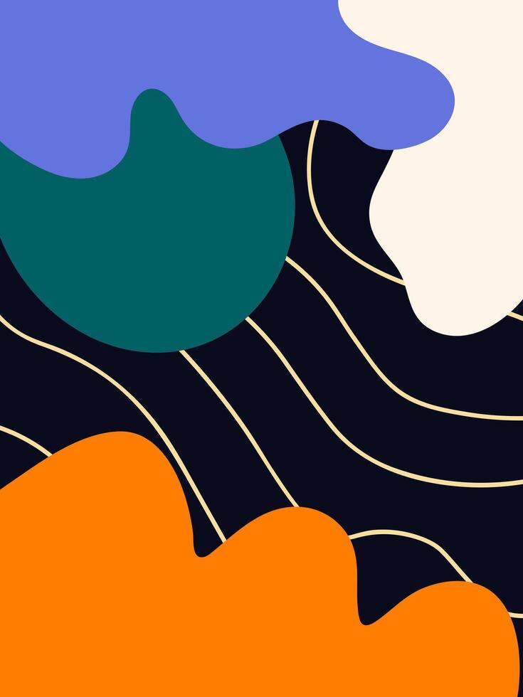 Abstract shapes and lines collage poster. Contemporary art vertical background. Hand drawn aesthetic banner template for social media vector