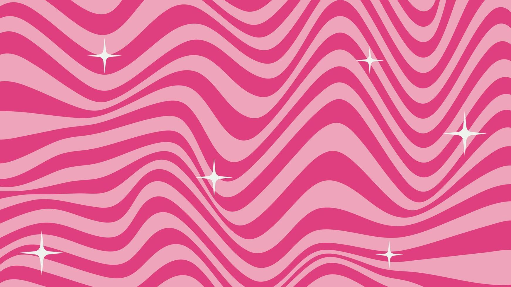 Cute pinky abstract background in barbie core 2000s style. Trendy psychedelic retro style backdrop. Waves, swirl, twirl and stars pattern. Twisted distorted vector texture. Y2k aesthetic design