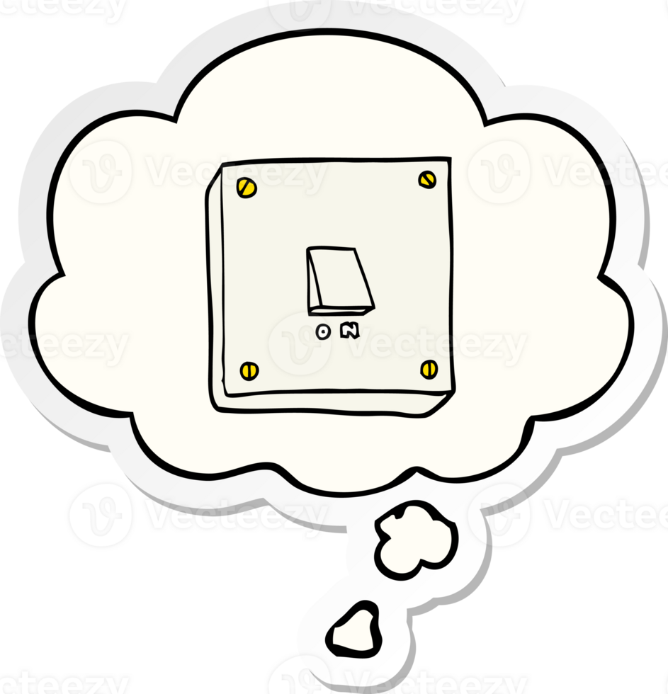 cartoon light switch and thought bubble as a printed sticker png