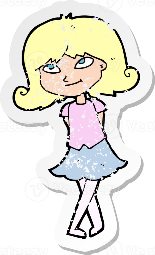 retro distressed sticker of a cartoon clever girl png