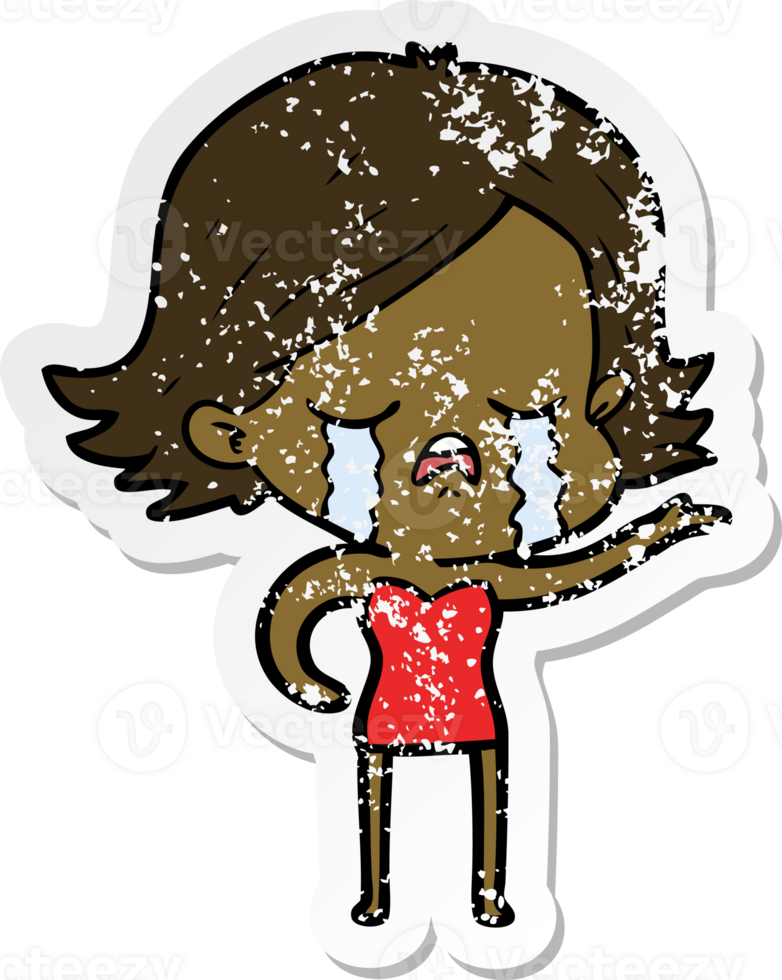 distressed sticker of a cartoon girl crying png