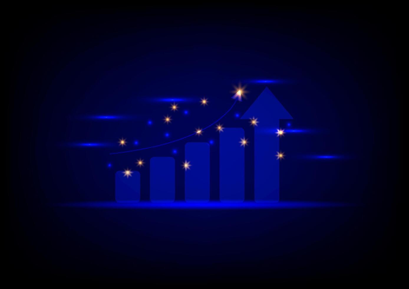 Stock and investment concept. A bar and line graph on dark blue background. Burish market, profit of wealth, high-risk high return, business growth up. vector