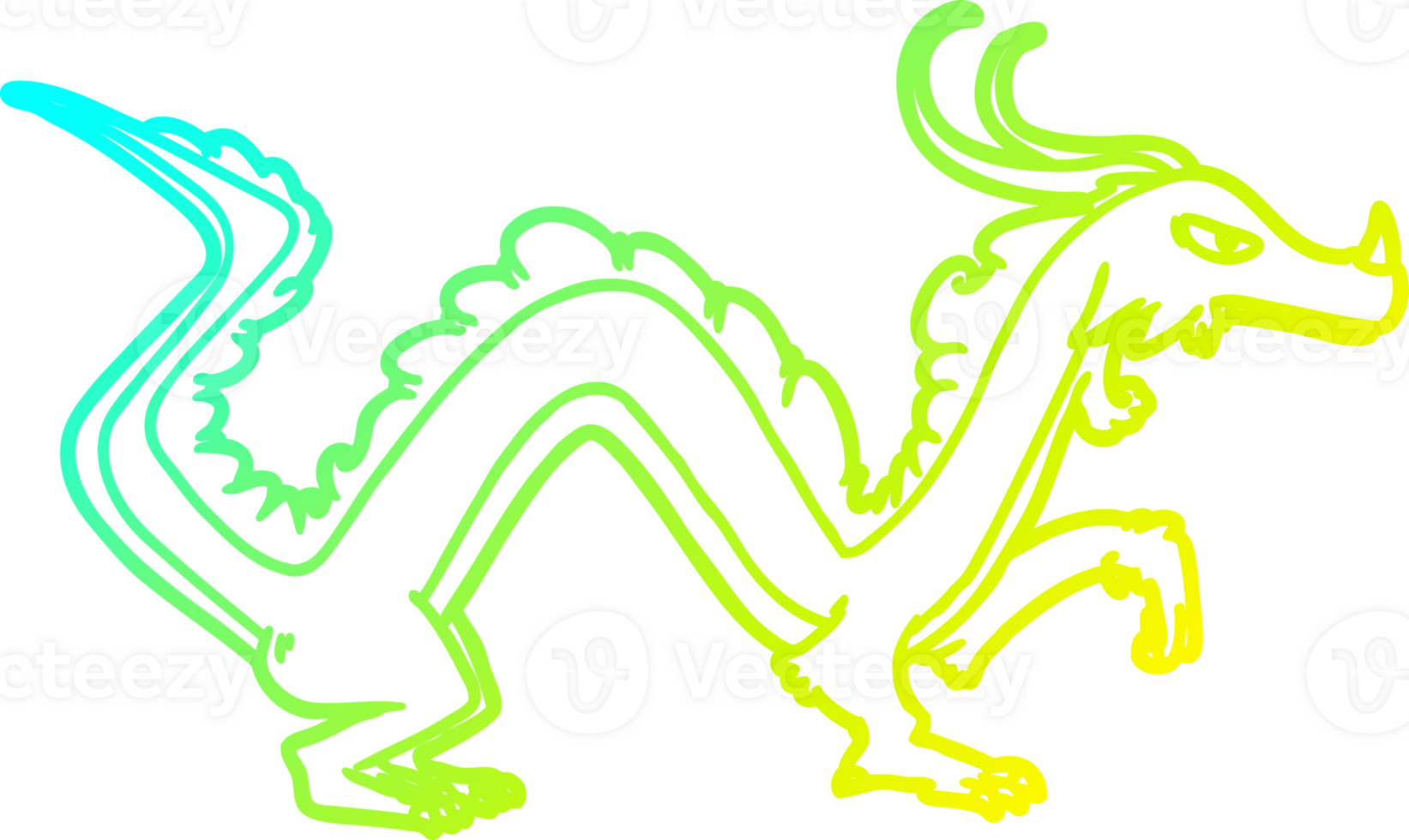 cold gradient line drawing cartoon dragon png