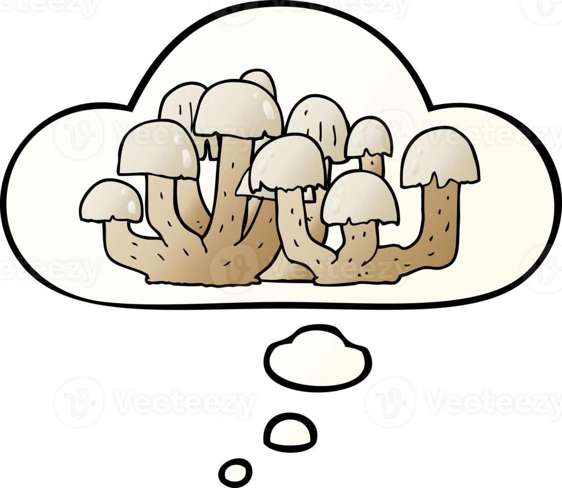 cartoon mushroom with thought bubble in smooth gradient style png