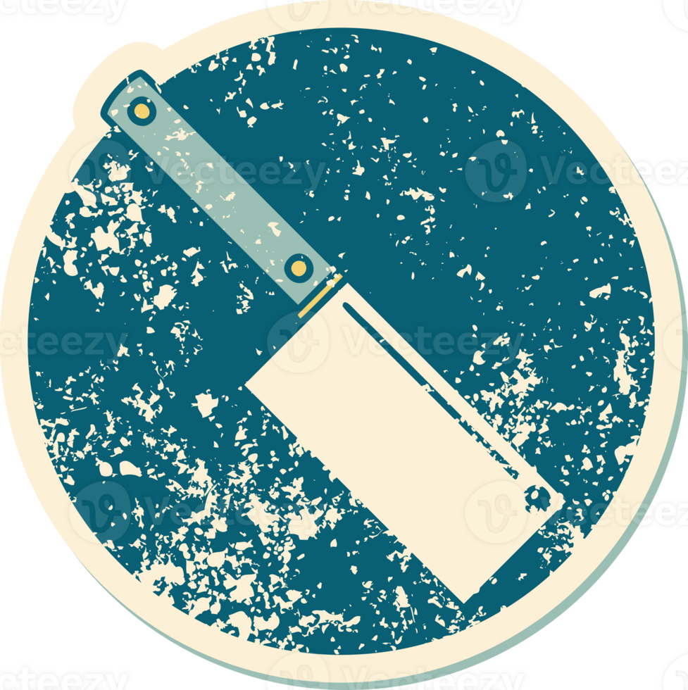 distressed sticker tattoo style icon of a meat cleaver png