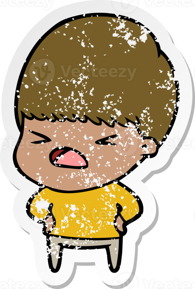 distressed sticker of a cartoon stressed man png