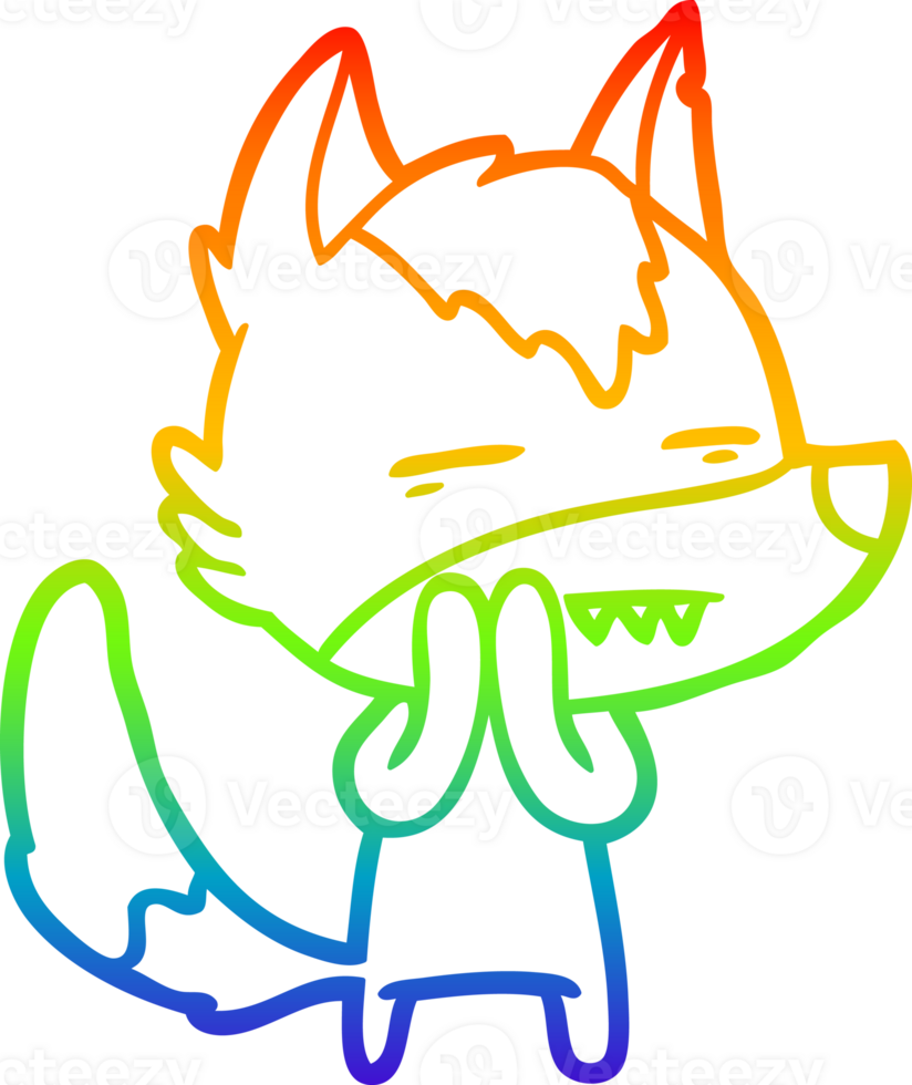 rainbow gradient line drawing of a cartoon wolf showing teeth png