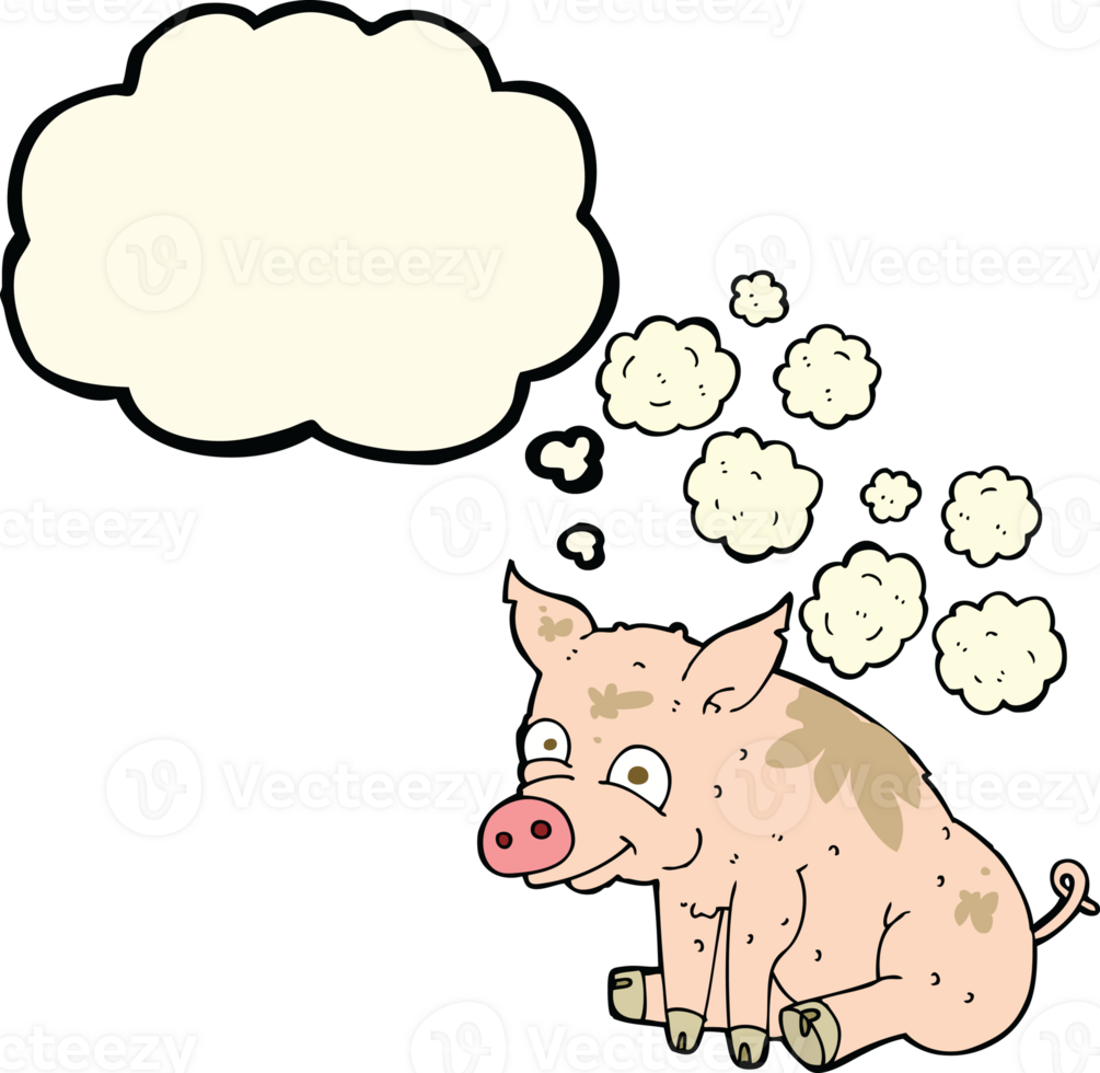 cartoon smelly pig with thought bubble png