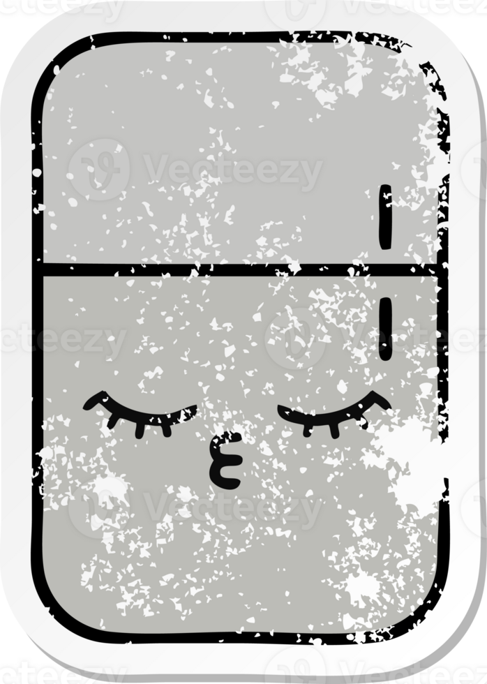 distressed sticker of a cute cartoon fridge  zer png