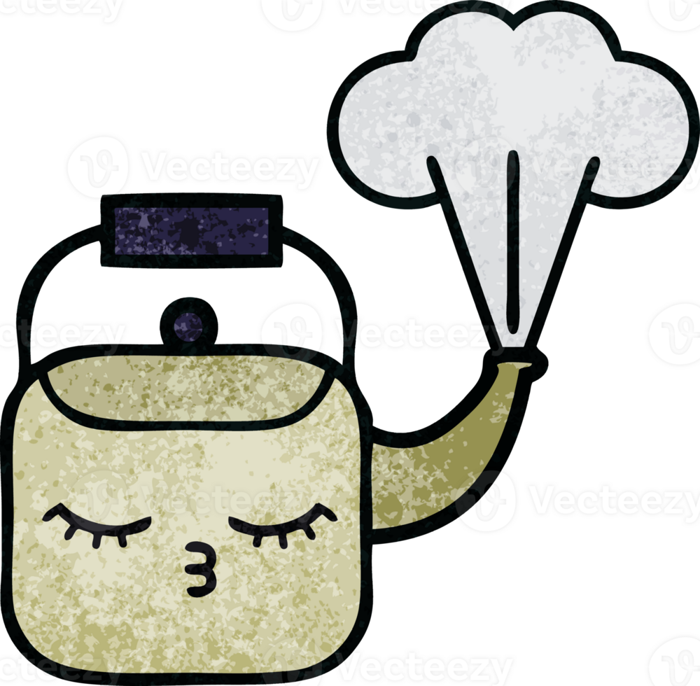 retro grunge texture cartoon of a steaming kettle png
