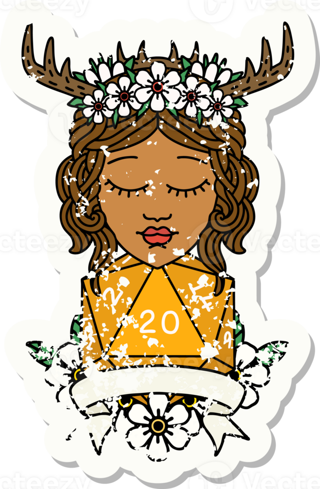 Retro Tattoo Style human druid with natural twenty roll png