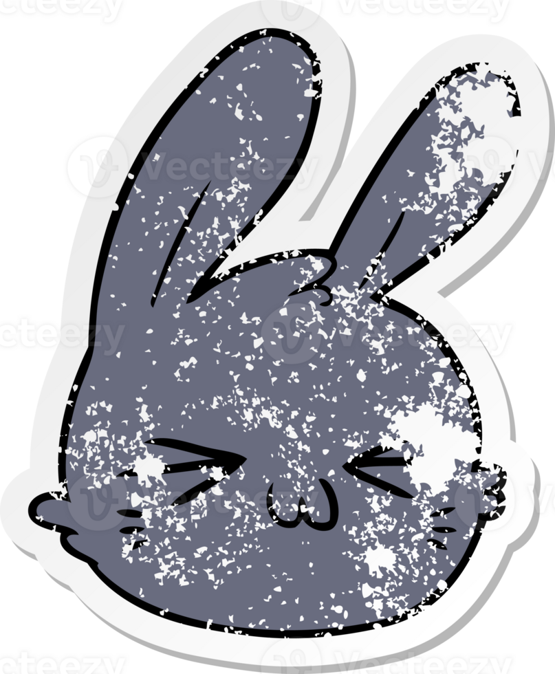 distressed sticker of a cartoon rabbit face png