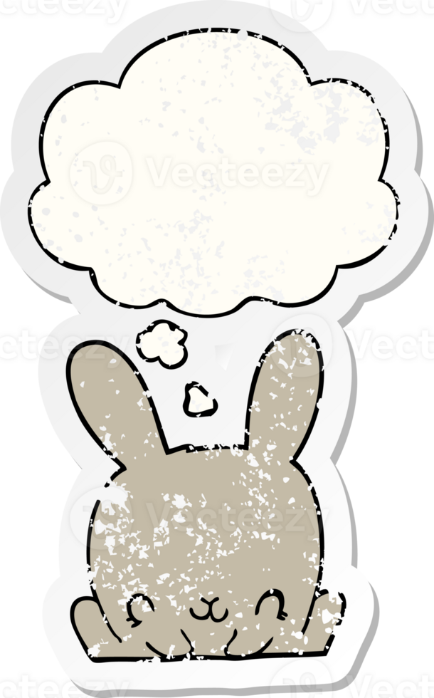 cartoon rabbit with thought bubble as a distressed worn sticker png