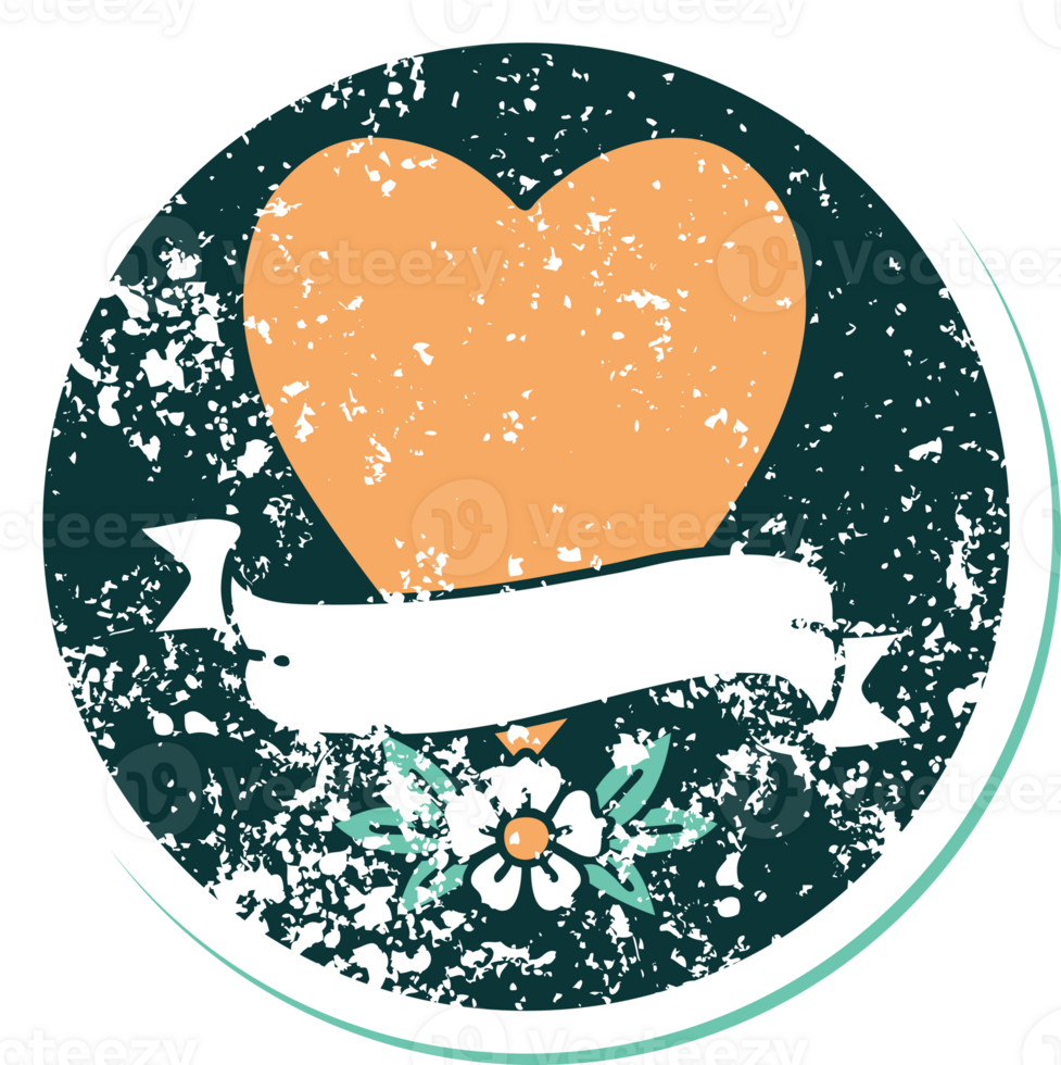 iconic distressed sticker tattoo style image of a heart and banner png