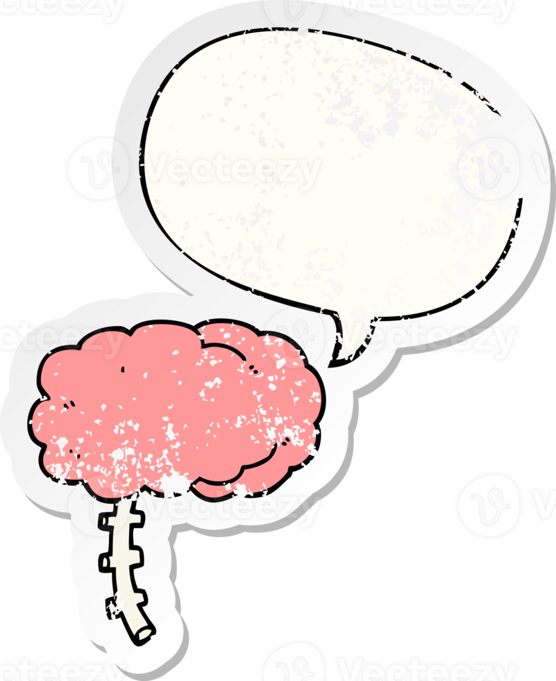 cartoon brain with speech bubble distressed distressed old sticker png