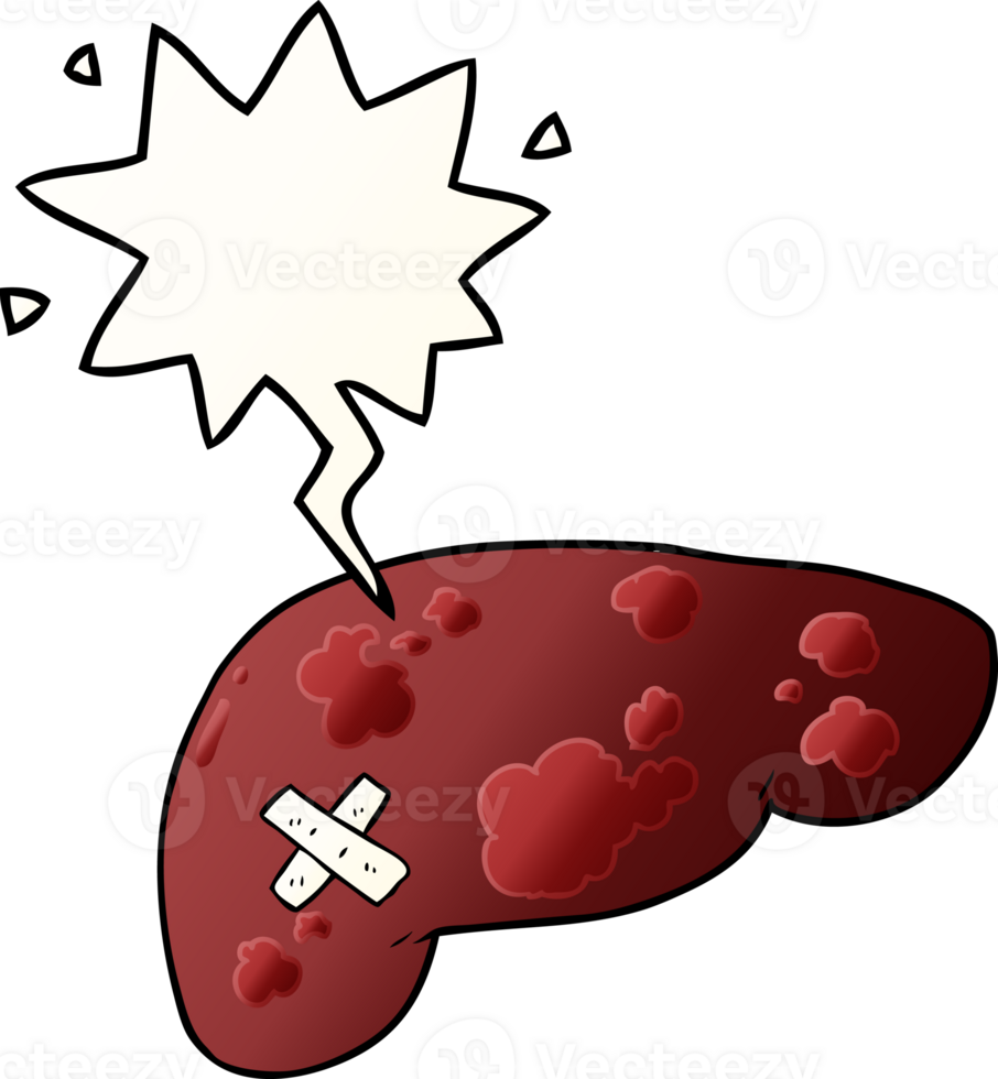 cartoon unhealthy liver with speech bubble in smooth gradient style png