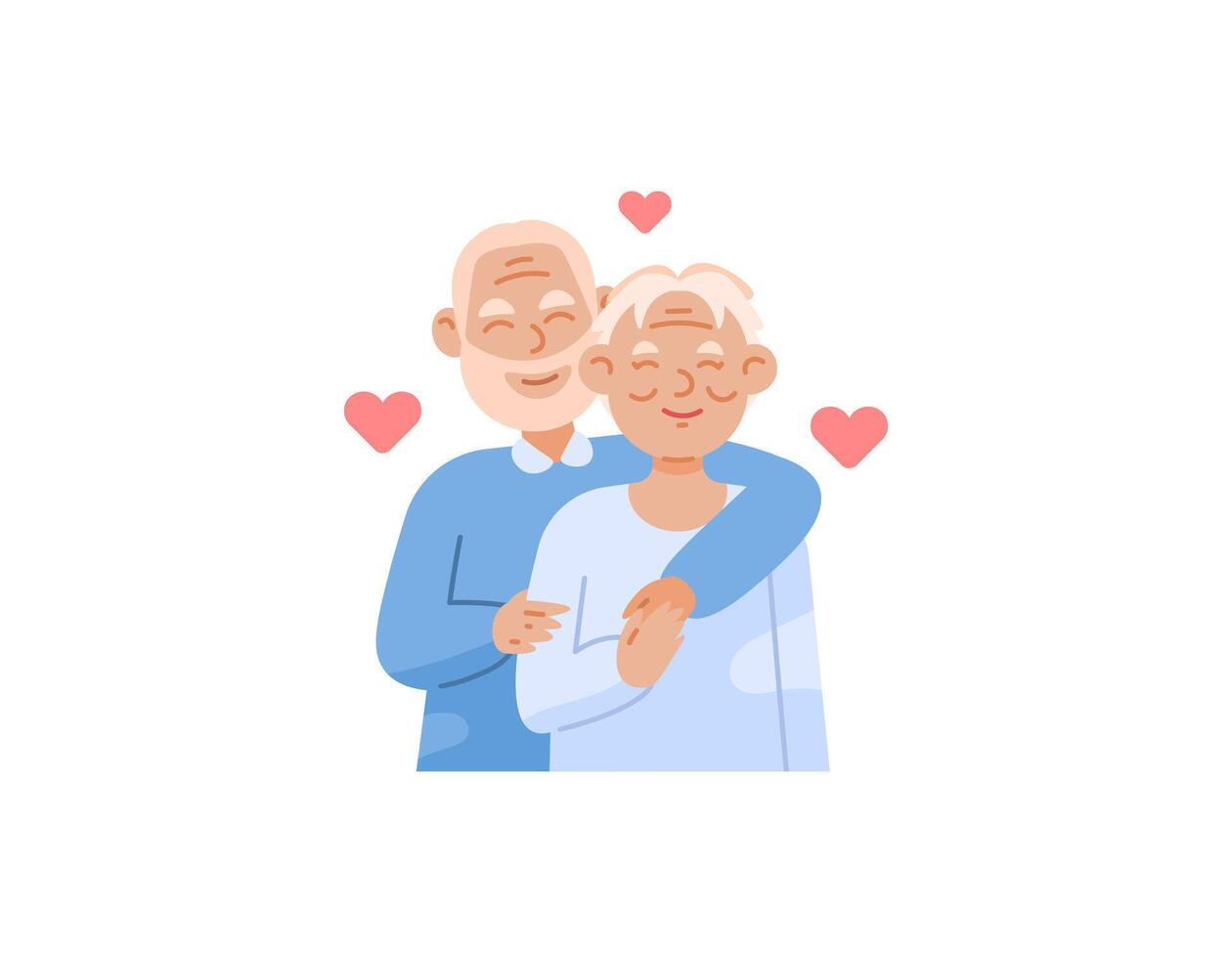 un ilustración de un íntimo Pareja de abuelos. abuelo abrazado abuela. amor cada otro Hasta que antiguo edad. Hasta que antiguo juntos. plano o dibujos animados personaje ilustración diseño. gráfico elementos vector