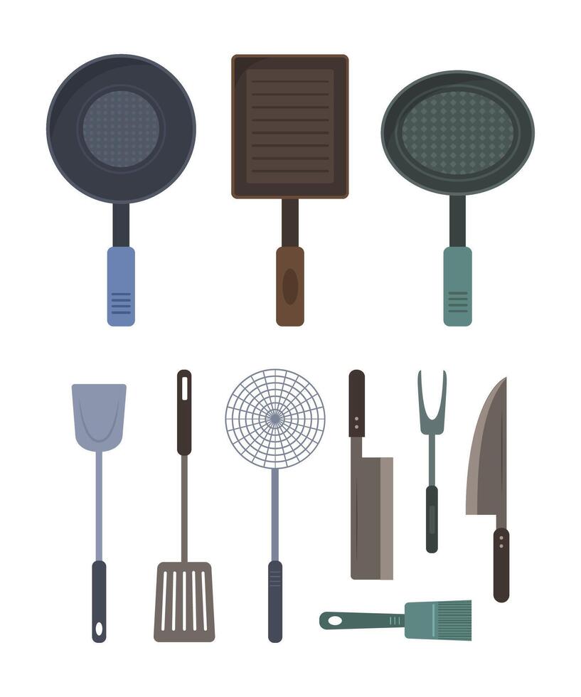 conjunto de cocina utensilios en plano diseño elemento vector