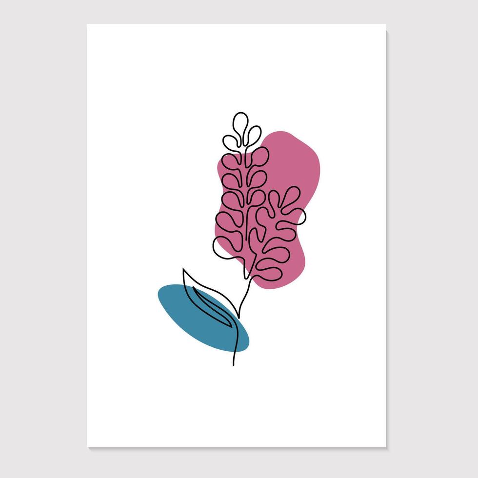 línea Arte floral póster con vistoso lugares. vector