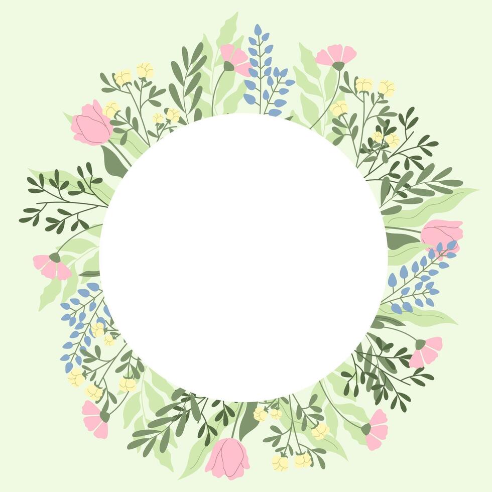 Floral template with white background. Vector elegant handdrawn flowers.