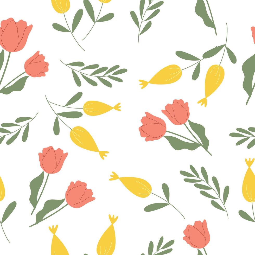 Elegant handdrawn floral pattern. Vector spring design on white background.