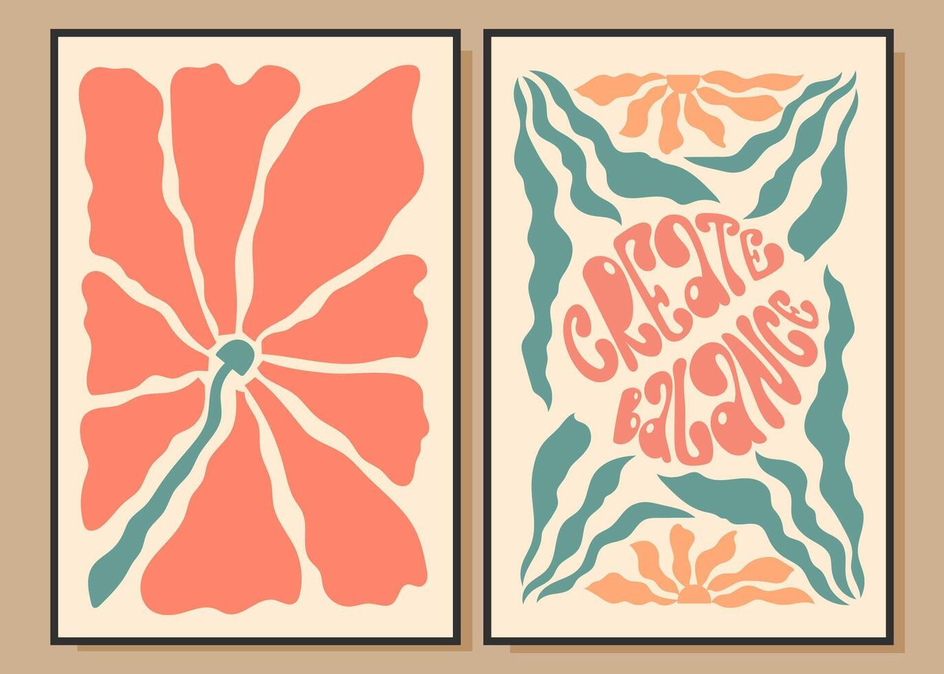 Hand drawn delicate motivational posters. Create balance. Vector floral design in minimalistic style.