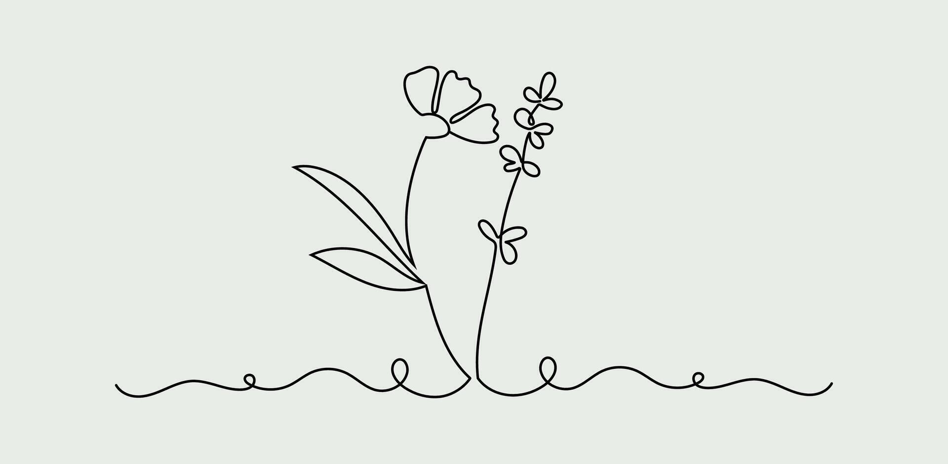 Handdrawn floral banner. Vector line art illustration.