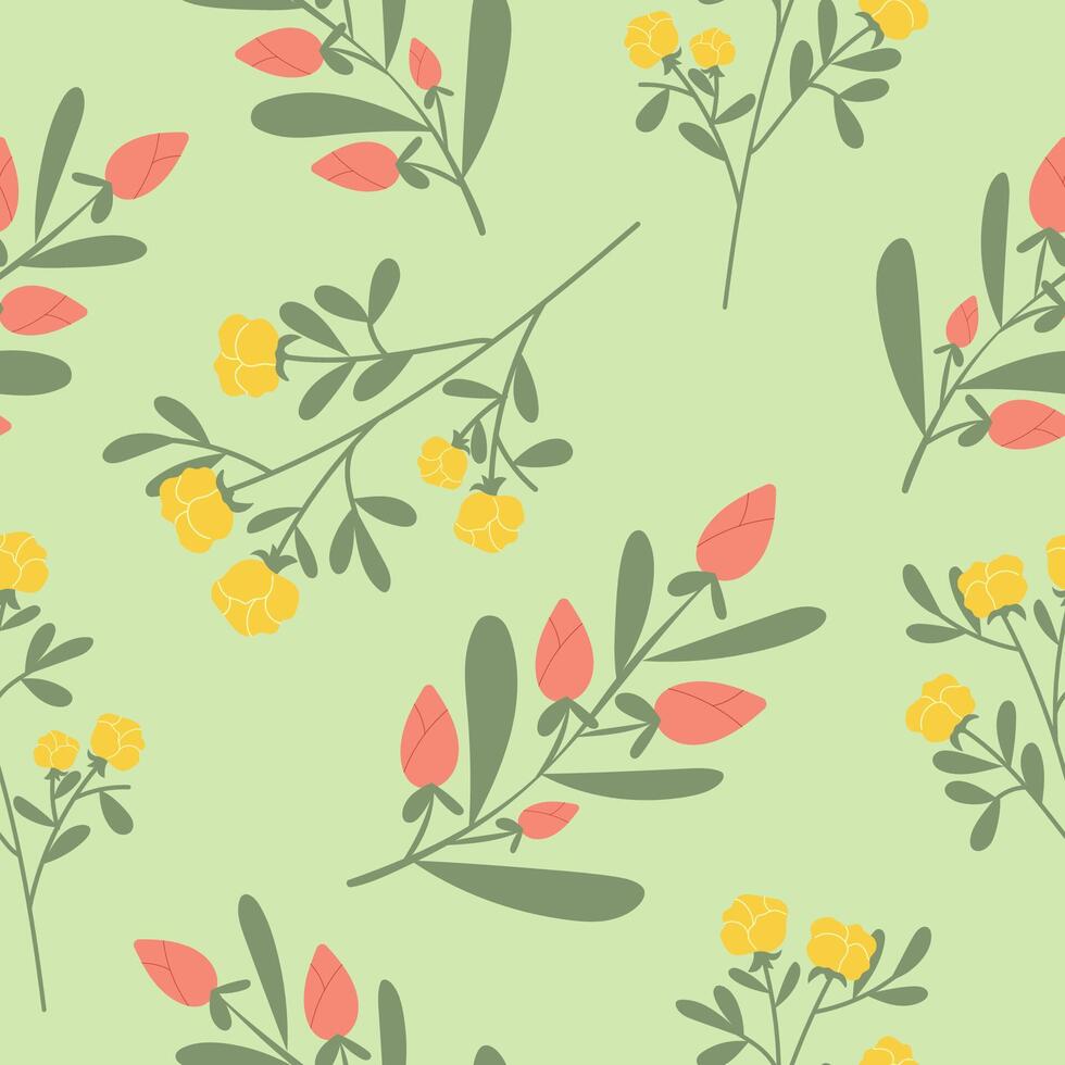 Seamless pattern with elegant handdrawn spring or summer flowers. vector