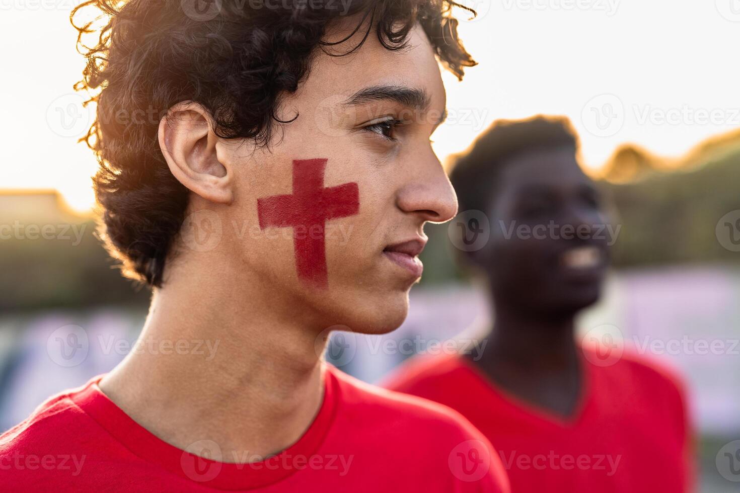 Football fan supporting his favorite team at the stadium - Sport entertainment concept photo