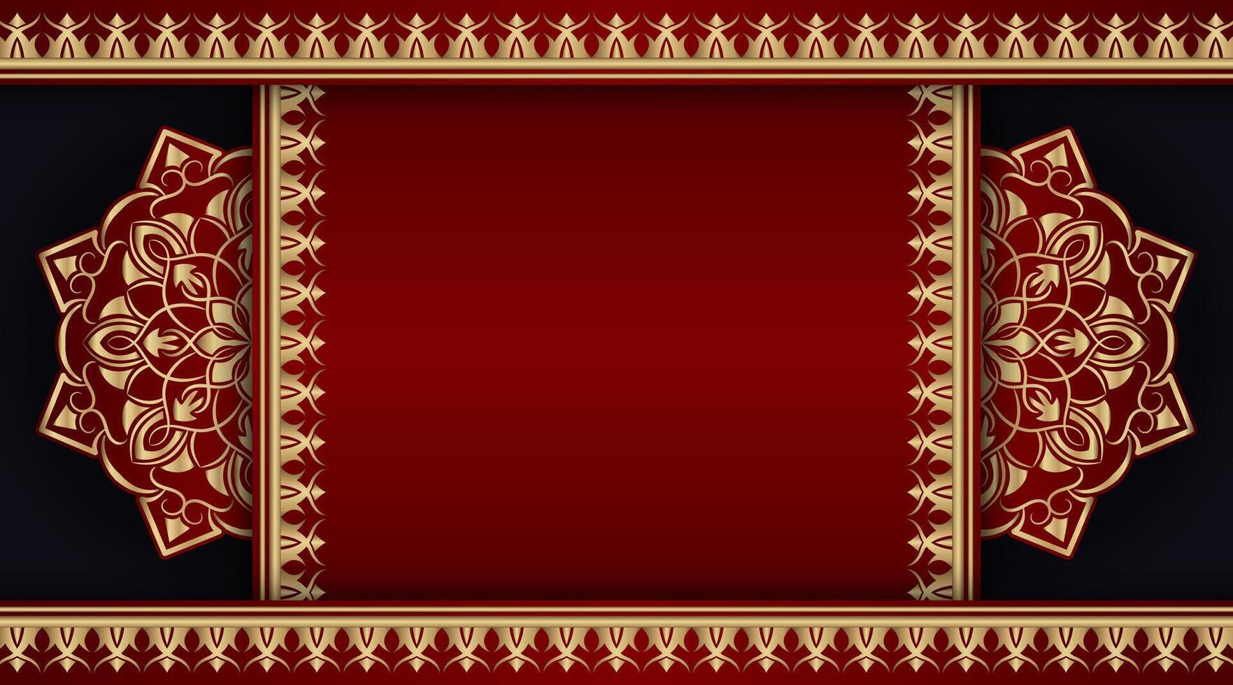 Black and red background with golden mandala ornament vector