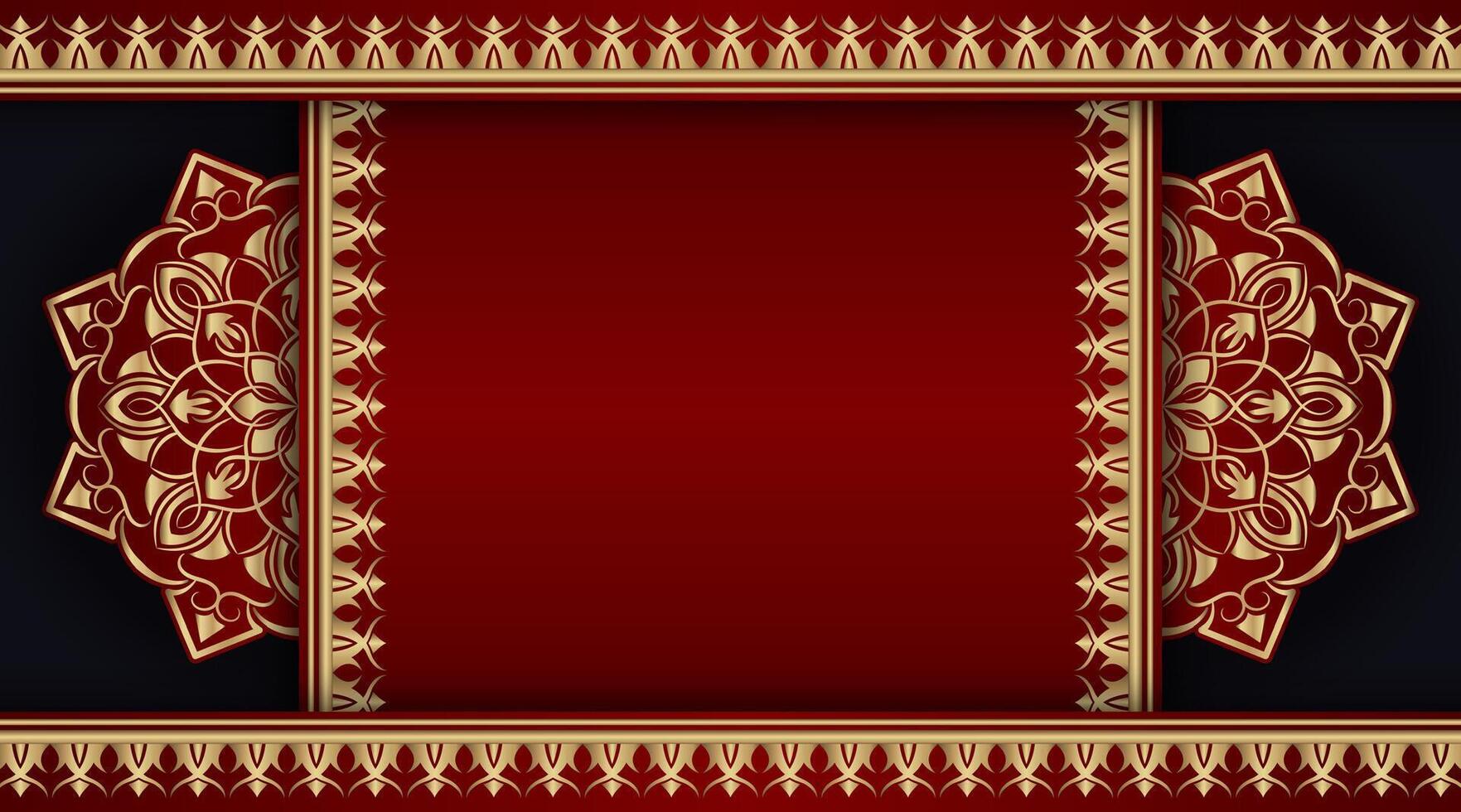 Black and red background with golden mandala ornament vector